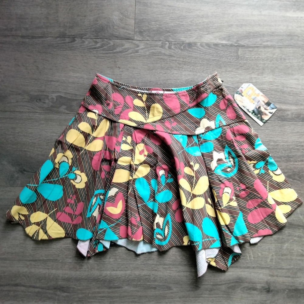 Roxy Girls Size 16 Colorful Floral Boho Mini Skirt Brown Blue Red Yellow NWT